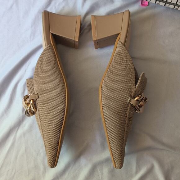 Newbella New Mousse Fit Pointed Toe Heeled Mules Apricot Chain Size 8 - Picture 7 of 11